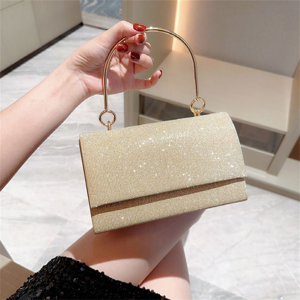 Fashion Banquet Clutch Chain Shoulder Bags Gold Bright Silk Evening Bag Women Elegant Purse Handbag