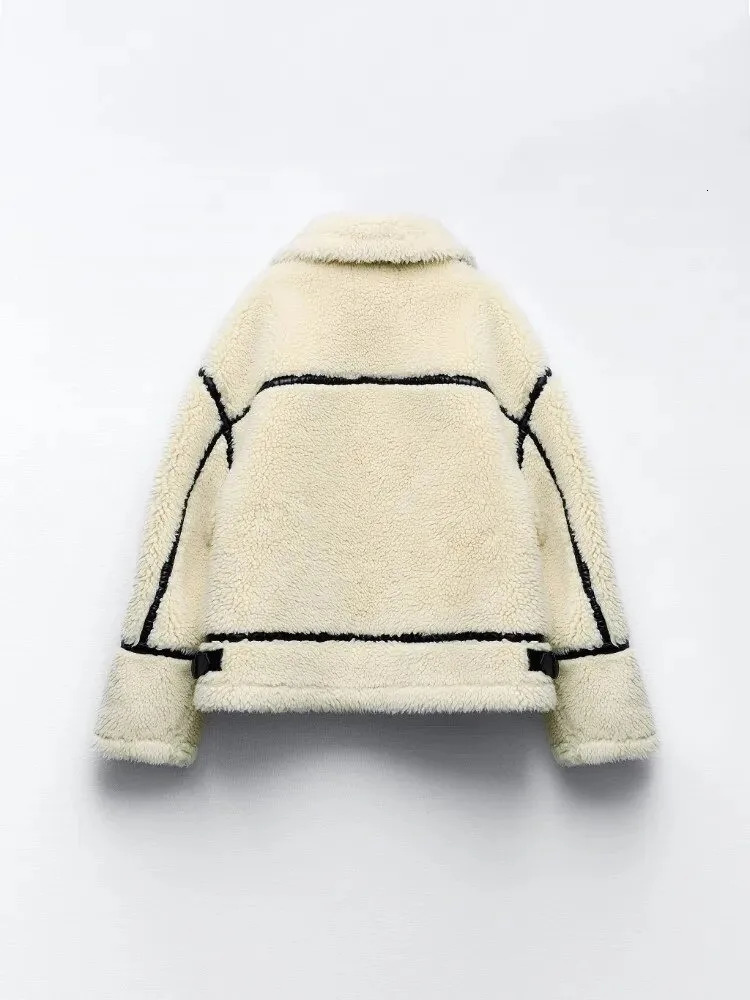 Women Fur Zipper Jacket Plush Coat Loose Long Sleeve Lapel Collar Thicken Coats Winter Fashion Female Warm Street Outwears 241029