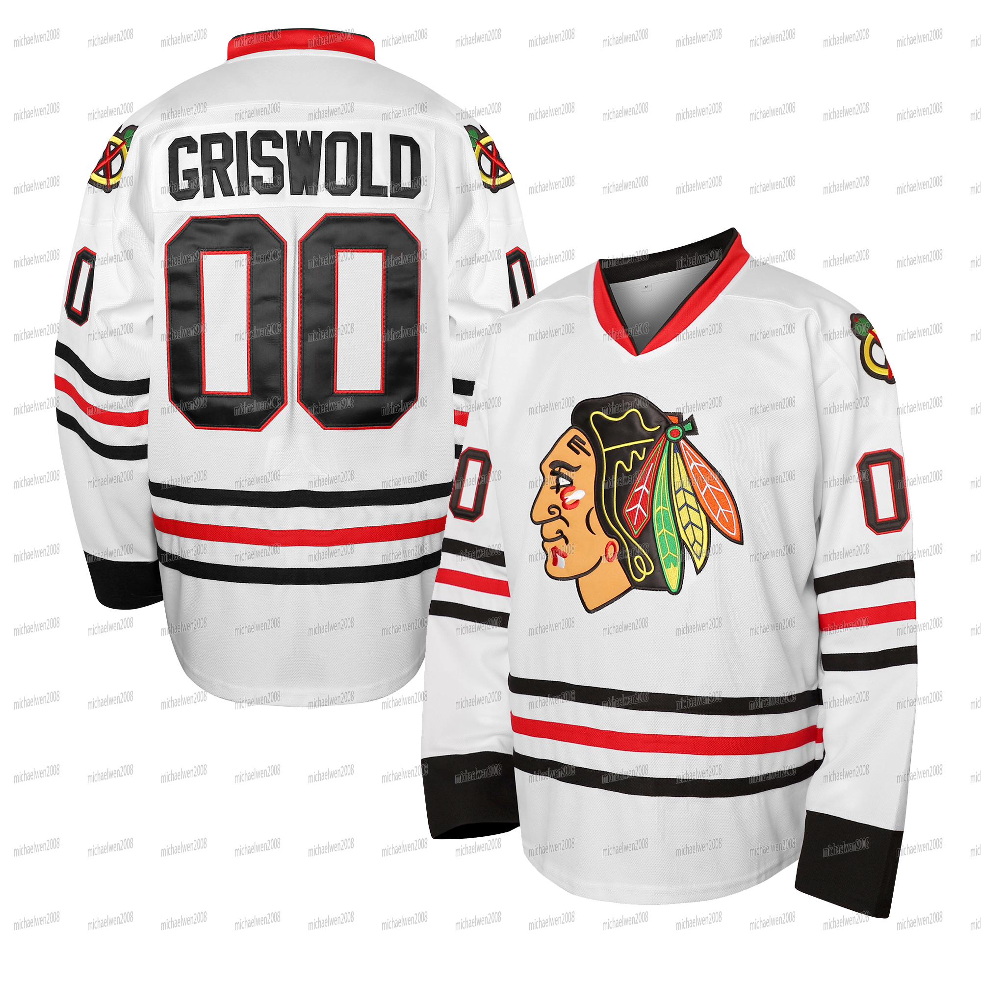 In stock Men's 00 GRISWOLD Blackhawks Ice Hockey Jersey Christmas Gift 100% Stitched Fast Shipping White Embroidered Letter Number Design