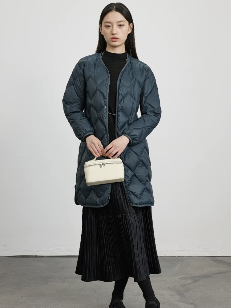 Women's Fall Winter New Puffer Coats Round Neck Vintage Single-Breasted Outerwear Thick Warm Mid-Length Down Jackets