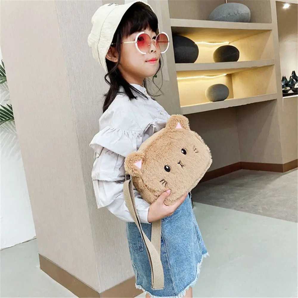 New Cute Soft Plush Childrens Shoulder Bag Cat Baby Girls Messenger Small Bags Kids Handbags Coin Purse LX241104