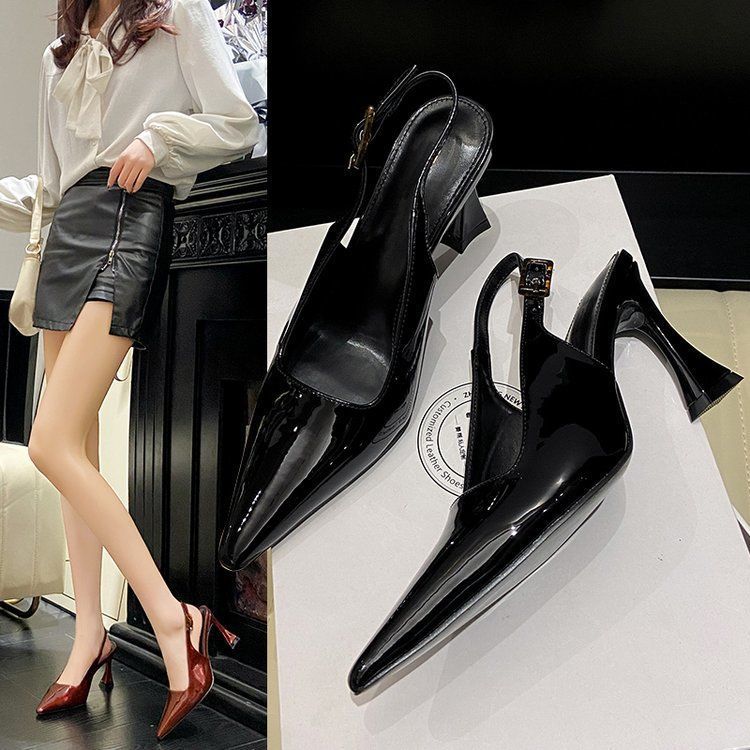 Women's New Wine Red Versatile Slim Heeled Pointed High Heels.