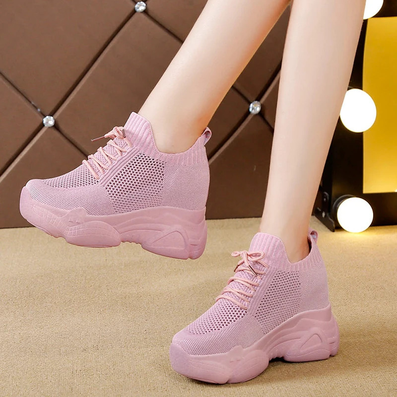 Rimocy Hidden Heels Platform Sneaker Breathable Air Mesh Wedge Sock Shoes Woman Spring Casual Zapatos De Mujer 241104