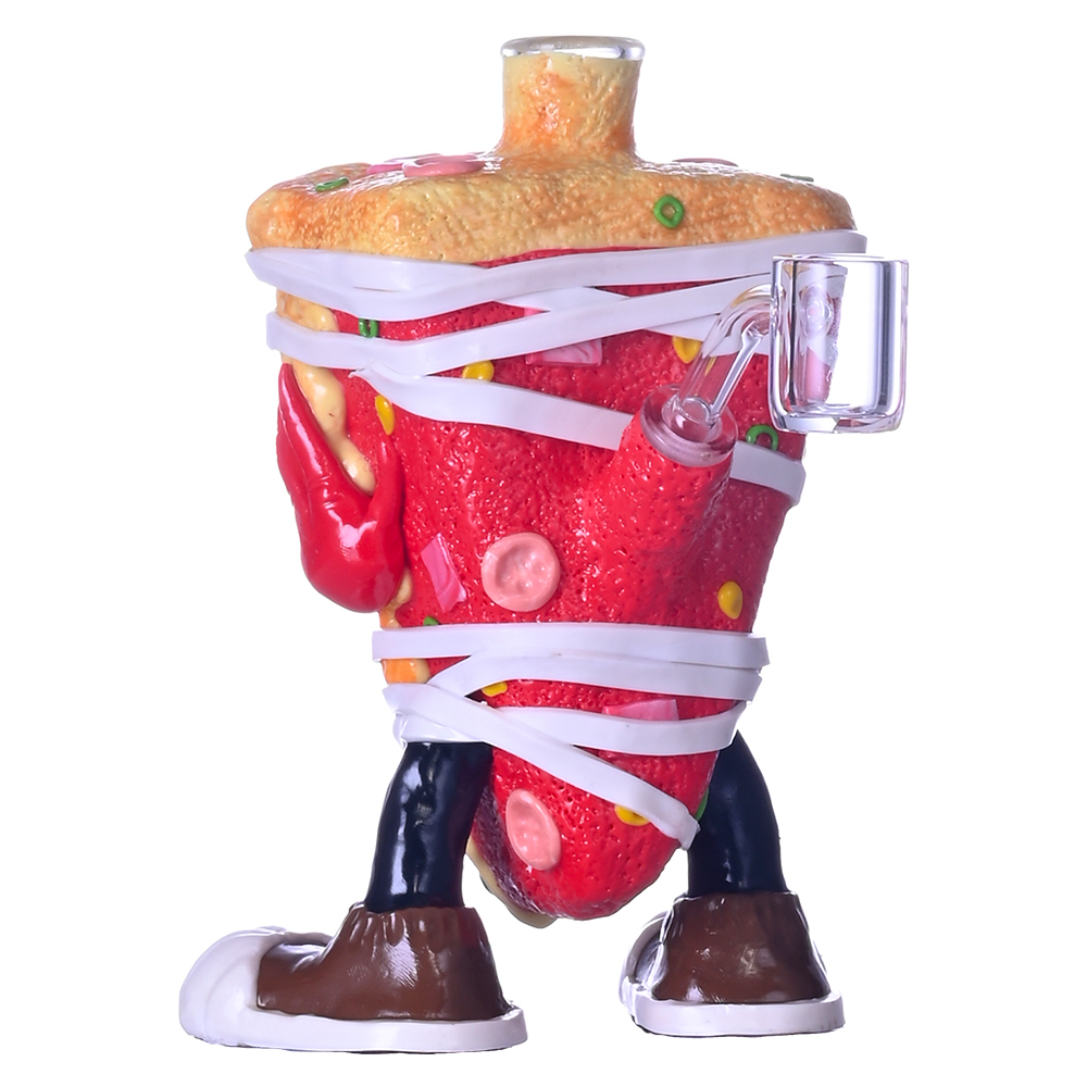 Cartoon Pizza Monster Glass Smoking Set - 6.7in Polymer Clay Crafted Water Pipe & 10mm Bowl