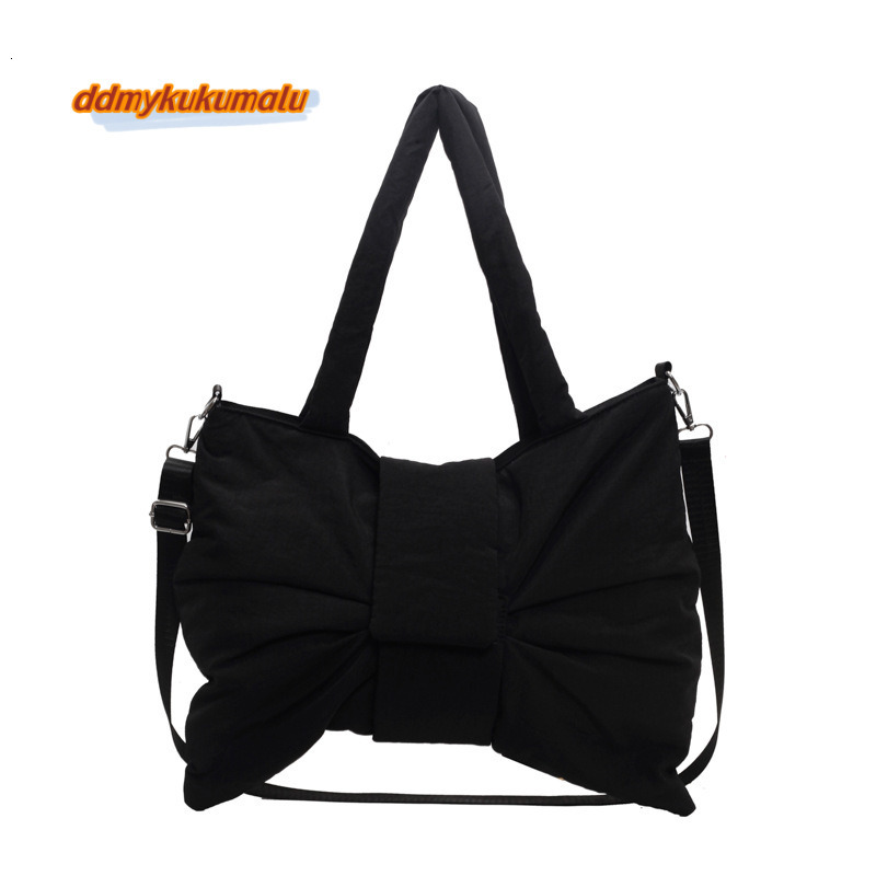 2024 new minimalist canvas one shoulder bag, cute and exquisite bow tie, niche crossbody commuting tote bag #31 kukumalu