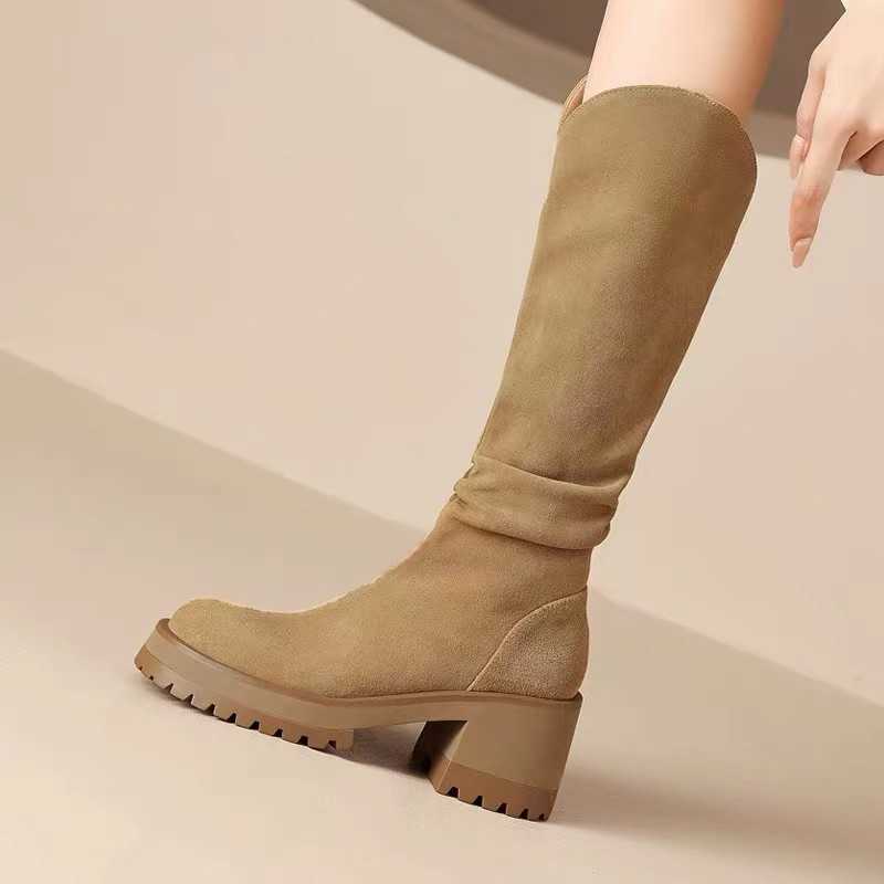 CMM Autumn Winter Korean Round Head Thick Heel Long Boots High Heel Leg Wrap Velvet Warm Tall Boots Knight Boots for Women