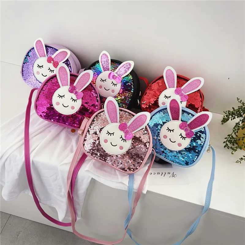 Sequins Bunny Girls Small Shoulder Bags Lovely Baby Kids Mini Accessories Coin Purse Handbag Cute Rabbit Children Crossbody Bag LX241104