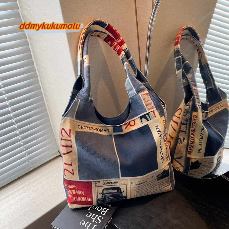 Ins large capacity tote 2024 new summer canvas Thai niche letter casual shoulder bag #27 kukumalu