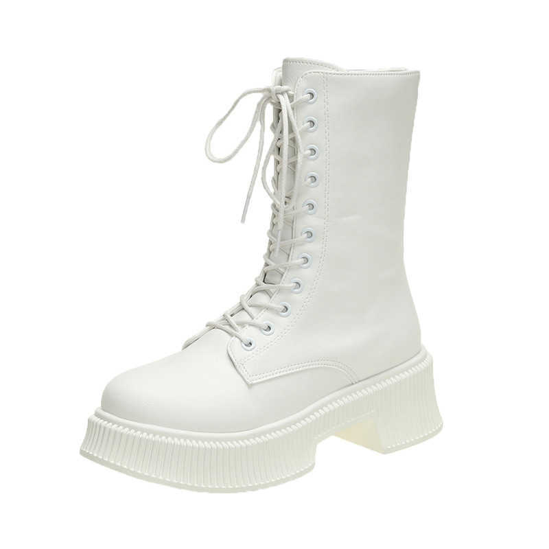 CMM British Thick Heel Plus Size Boots for Women Autumn and Winter Versatile Slimming Lace Up Fashion Chelsea Boots Chimney Boots