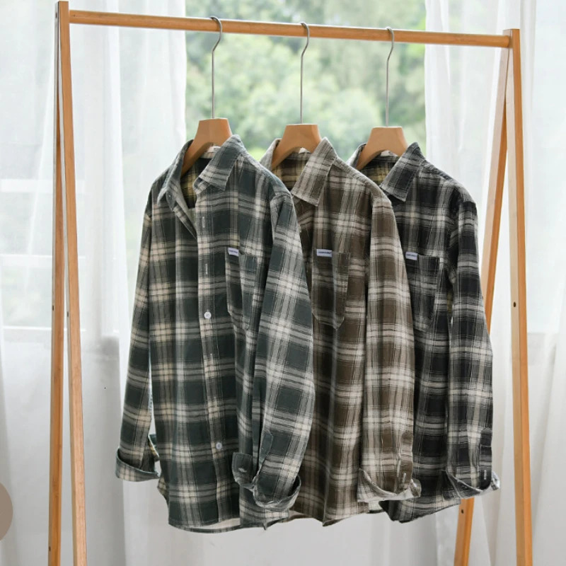 Spring Autumn Pure Cotton Casual Plaid Long Sleeve Shirts for Men Clothing Simple Soft Streetwear FY6105 240328