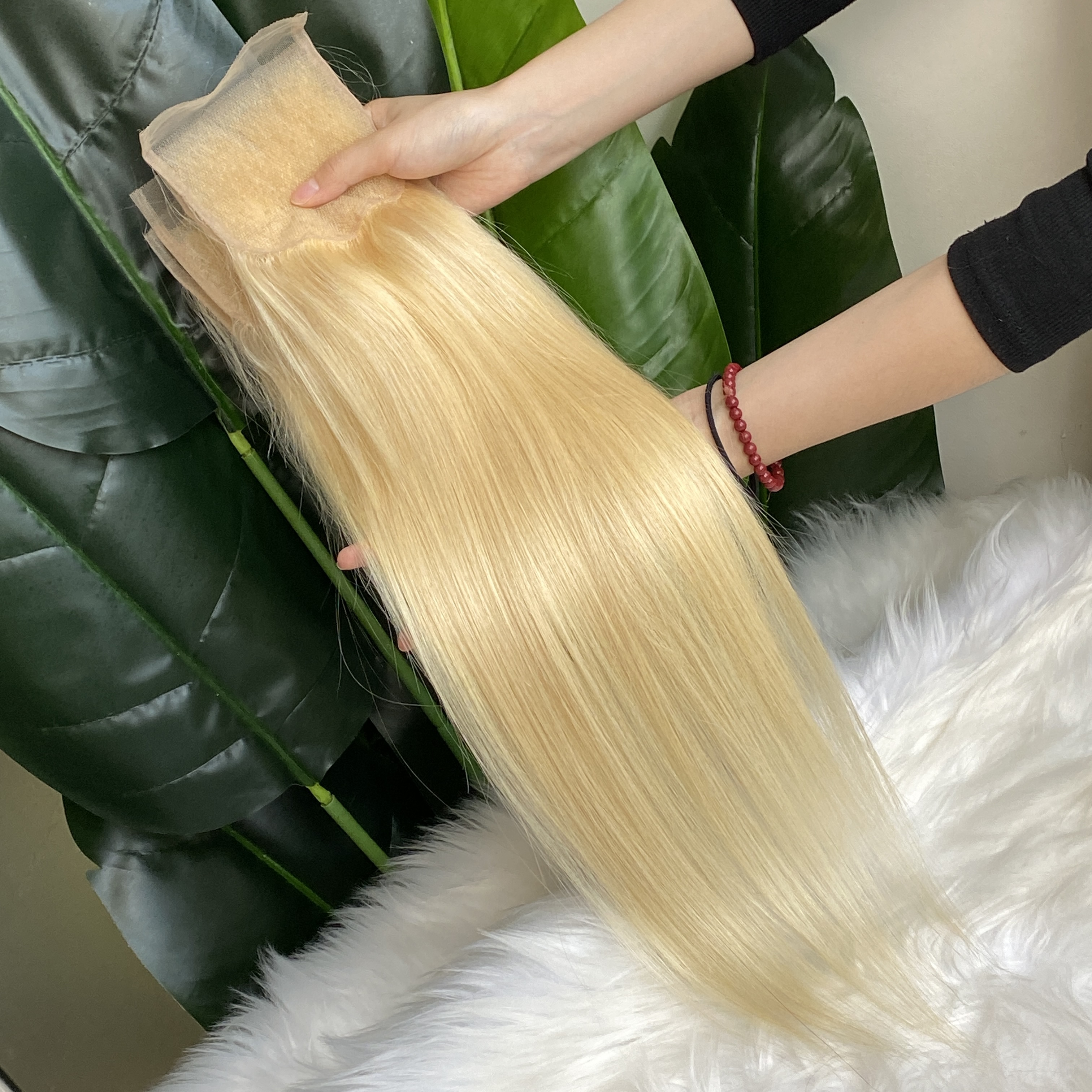 Grade 100% Human Hair Extension 4x4 Transparent Lace Closure 3 Piece 613 Silky Straight Hair On Sale