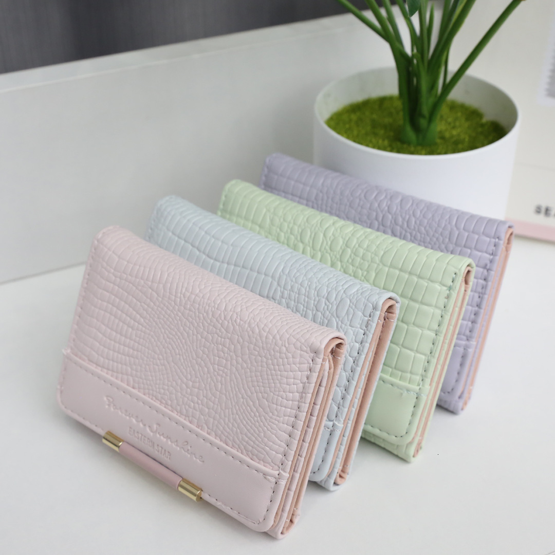 Korean Short Ins Style Macaron Women's Card Bag Fashion Storage Lock Mini Simple Wallet