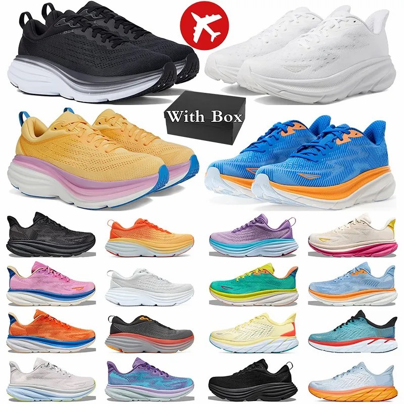 With Box designer one clifton 9 bondi 8 running shoes mens sneakers Triple Black White Green Hot Coral womens trainers sports outdoor