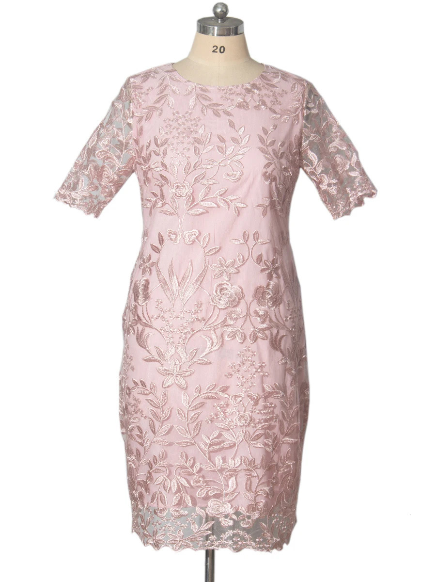 4xl 5xl Plus Size Summer Dresses for Wedding Guest Womens Short Sleeve Lace Floral Elegant Bodycon Formal Party Dresses 240328