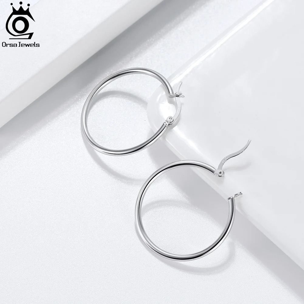 ORSA JEWELS 925 Sterling Silver Women Large Hoop Earrings 30 40 50MM Big Size Plain Earrings Female Jewelry Gift APE34 241018