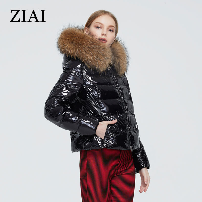 ZIAI 2021 Women Shiny Fabric Big Fur Collar Hotsale Winter Female Jacket Fashion Style Lady Coat Factory Quality Zr-7267