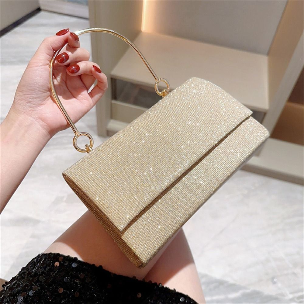 Fashion Banquet Clutch Chain Shoulder Bags Gold Bright Silk Evening Bag Women Elegant Purse Handbag