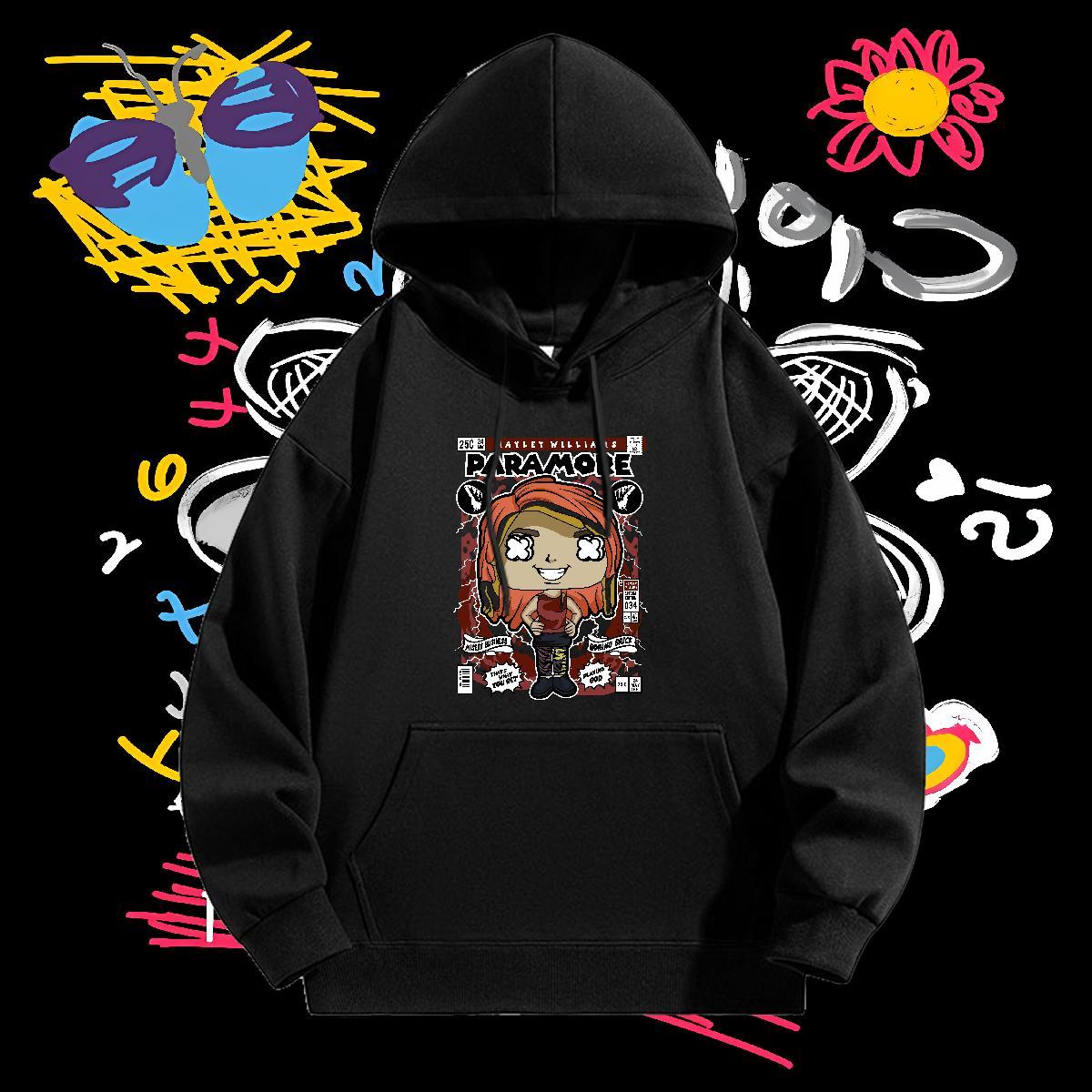 Fashion Design Unisex Sweatshirts Breathable Drawstring Loose Mens Hoodie Cartoon Print Top Hoodie Street Casual Cotton 350g