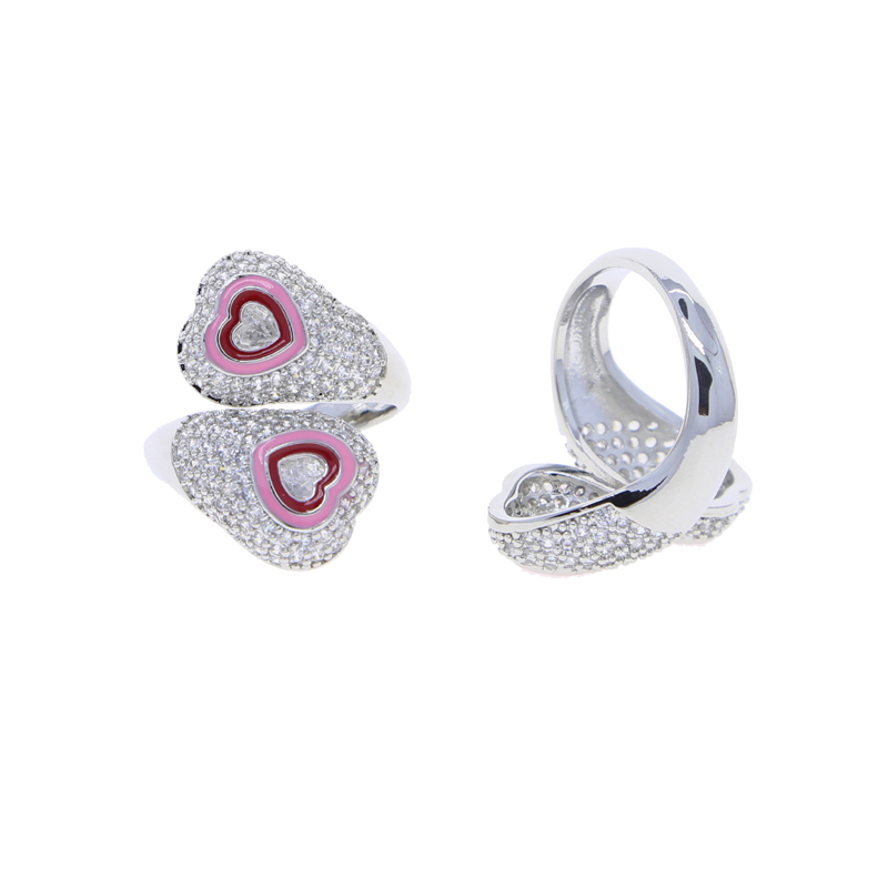 Colorful Enamel Heart Cubic Zirconia Adjustable Finger Rings
