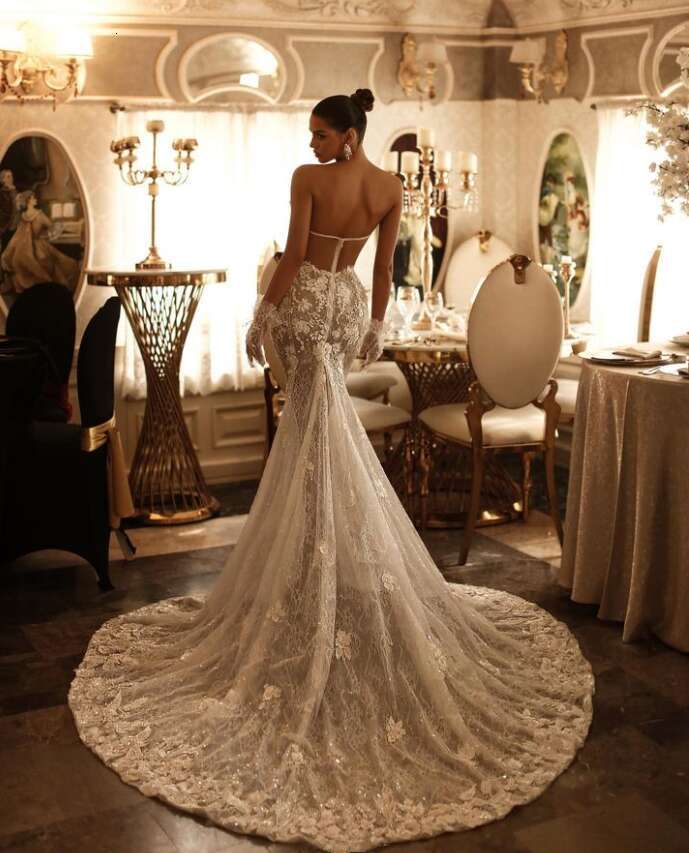 Mermaid Sexy V-neck Women's Dress Lace Printed Backless Bridal Gowns Elegant or-length New Wedding Dresses