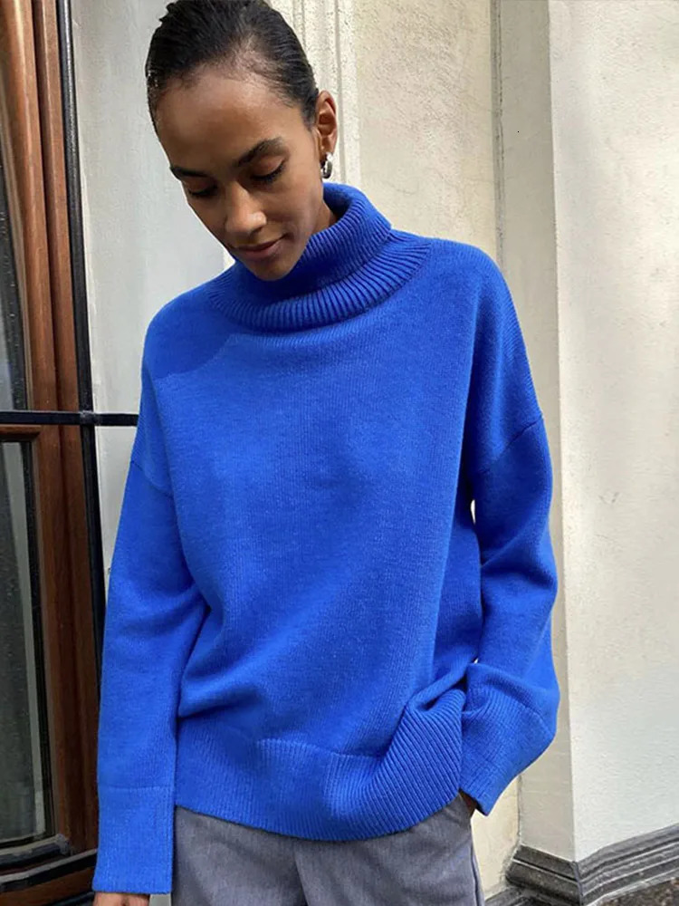 Solid Sweater Pullover Womens Elegant Turtle Fingered Long Sleeve Womens Top Autumn/Winter Fashion Womens Knitted Top 241104