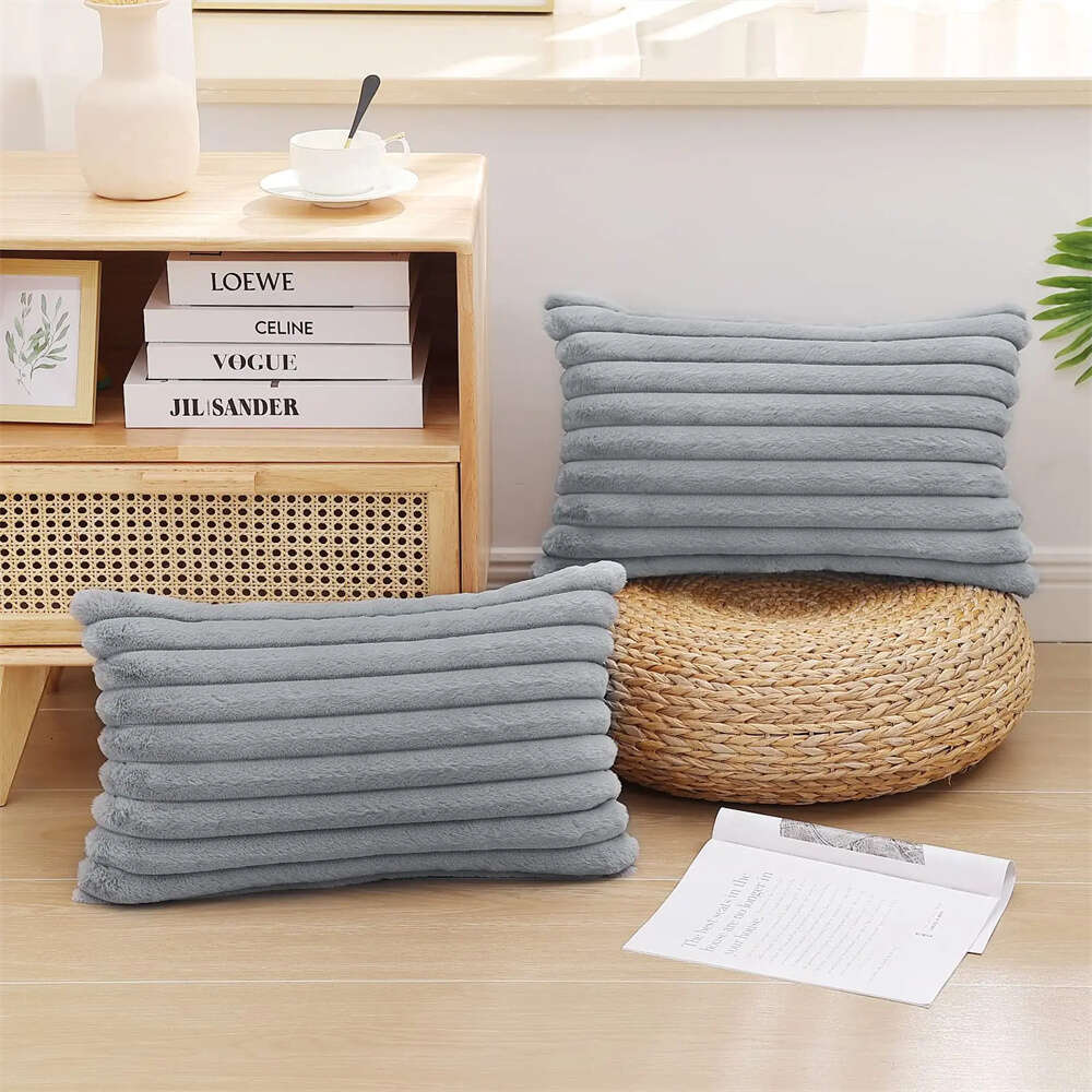 Homaxy Faux Rabbit Fur Case 50x50cm Soft Fluffy Striped Cushion 45x45 Home Decor Pillow Cover For Sofa