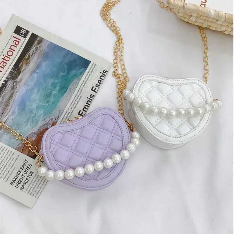 Kids Leather Purses and Handbags Mini Crossbody Bags for Girls Heart Messenger Bag Toddler Pearl Tote Hand Bags LX241104