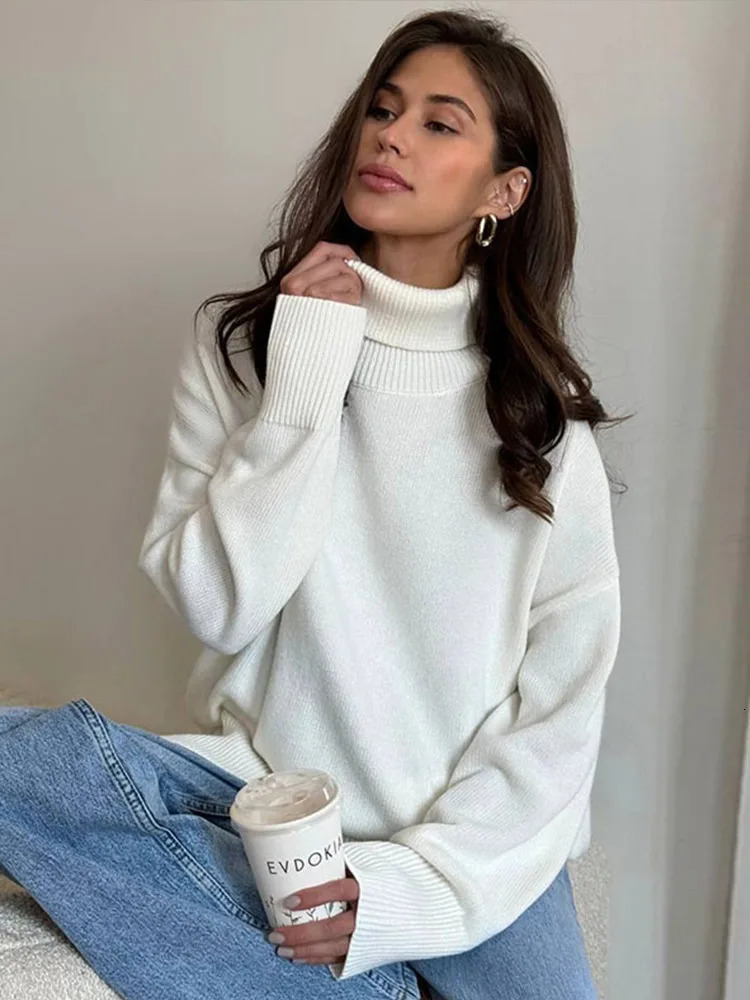 Solid Sweater Pullover Womens Elegant Turtle Fingered Long Sleeve Womens Top Autumn/Winter Fashion Womens Knitted Top 241104