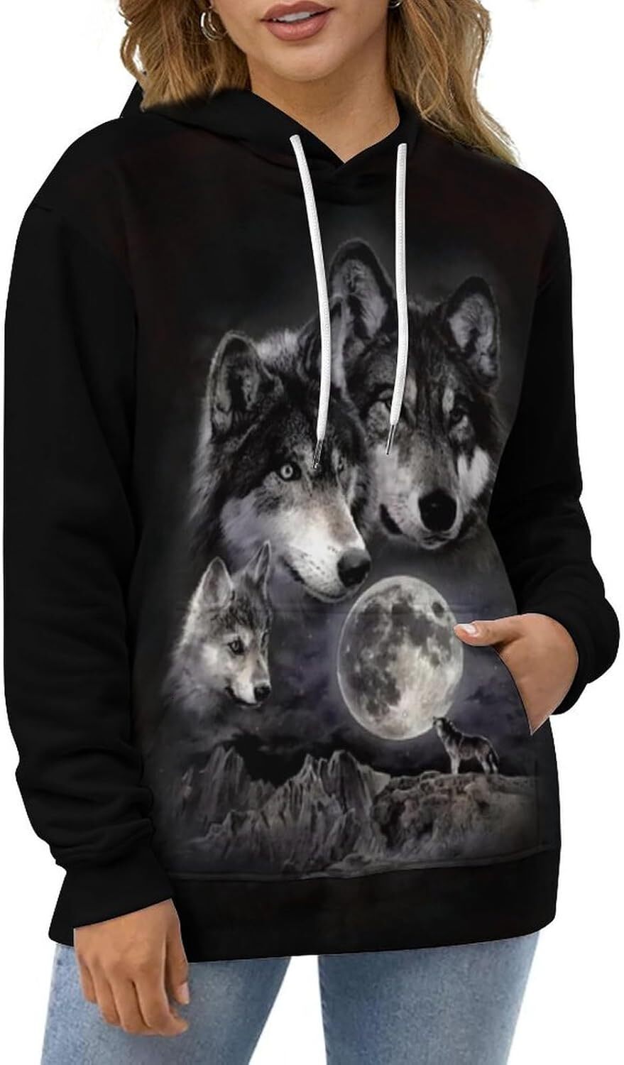 Hoodie for Mens fashion 3D Print Wolf Graphic Hooded Sweatshirts Hoodies Novelty Pullover Graphic Hip-hop cool