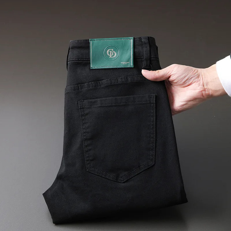 MenS Jeans Black Straight Slim High-End Fashion Everything Casual Cotton Casual Business Denim Pants 240319