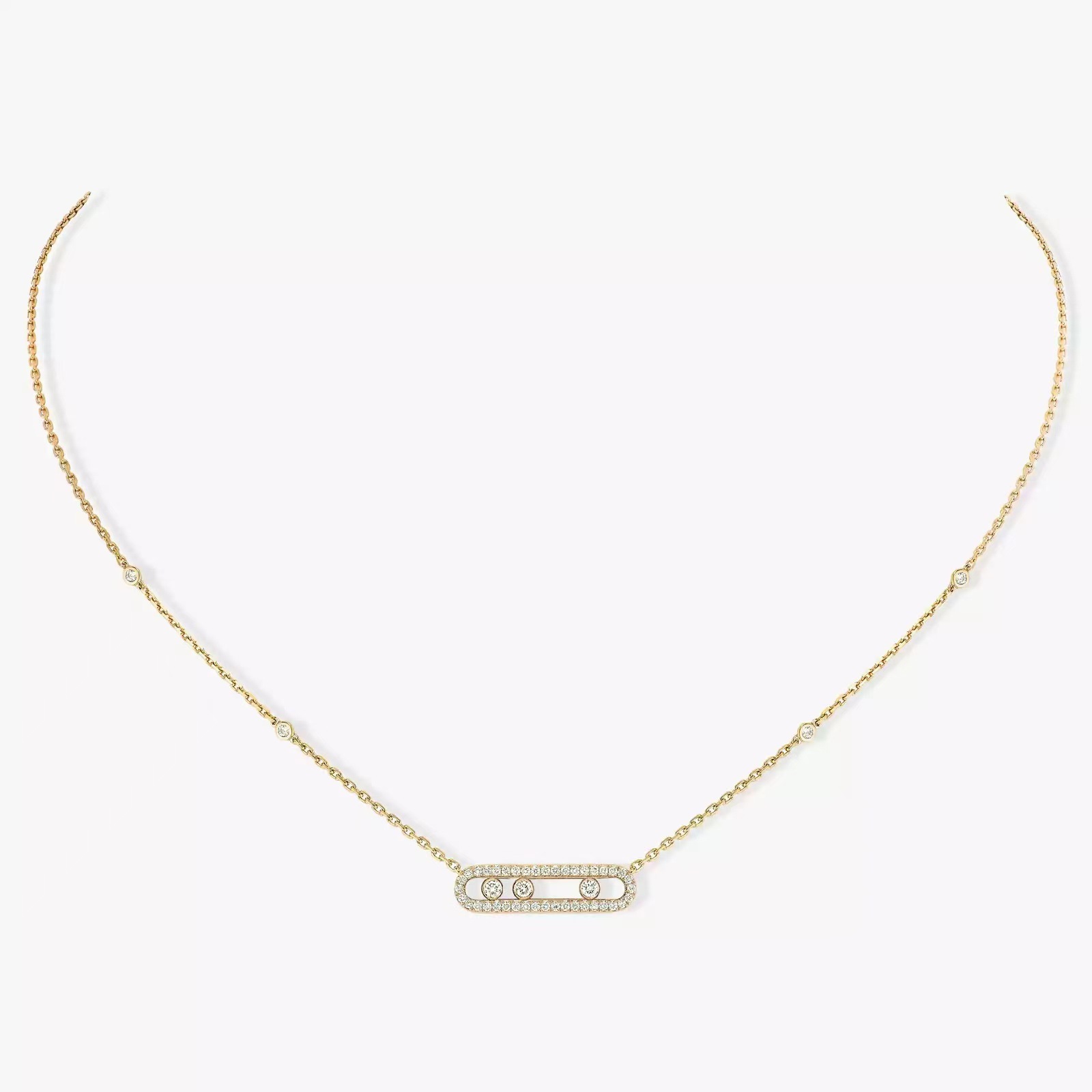 High version three trumpet sliding full diamond necklace niche all-in-one high sense geometric designer pendant jewelry women