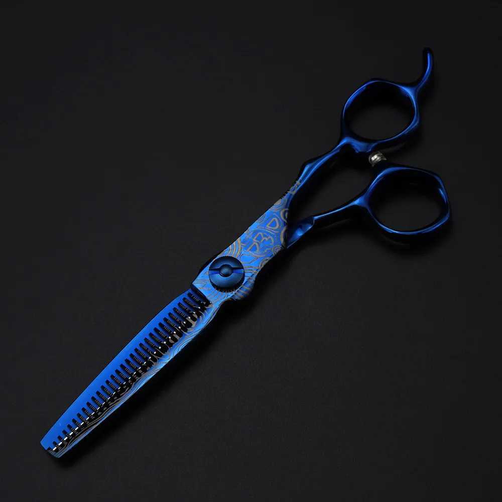 Professional 6 Upscale scissor Blue Damascus hair scissors cutting barber tools haircut thinning shears hairdresser scissorsXJ241104
