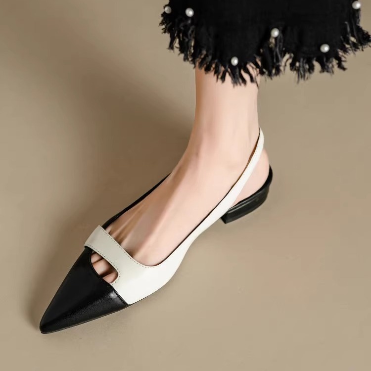 Women's Fashion Dress Shoes:Closed Toe French Style Retro Color Blocked Pointed Toe Chunky Heel,Black/Orange,Free shipping