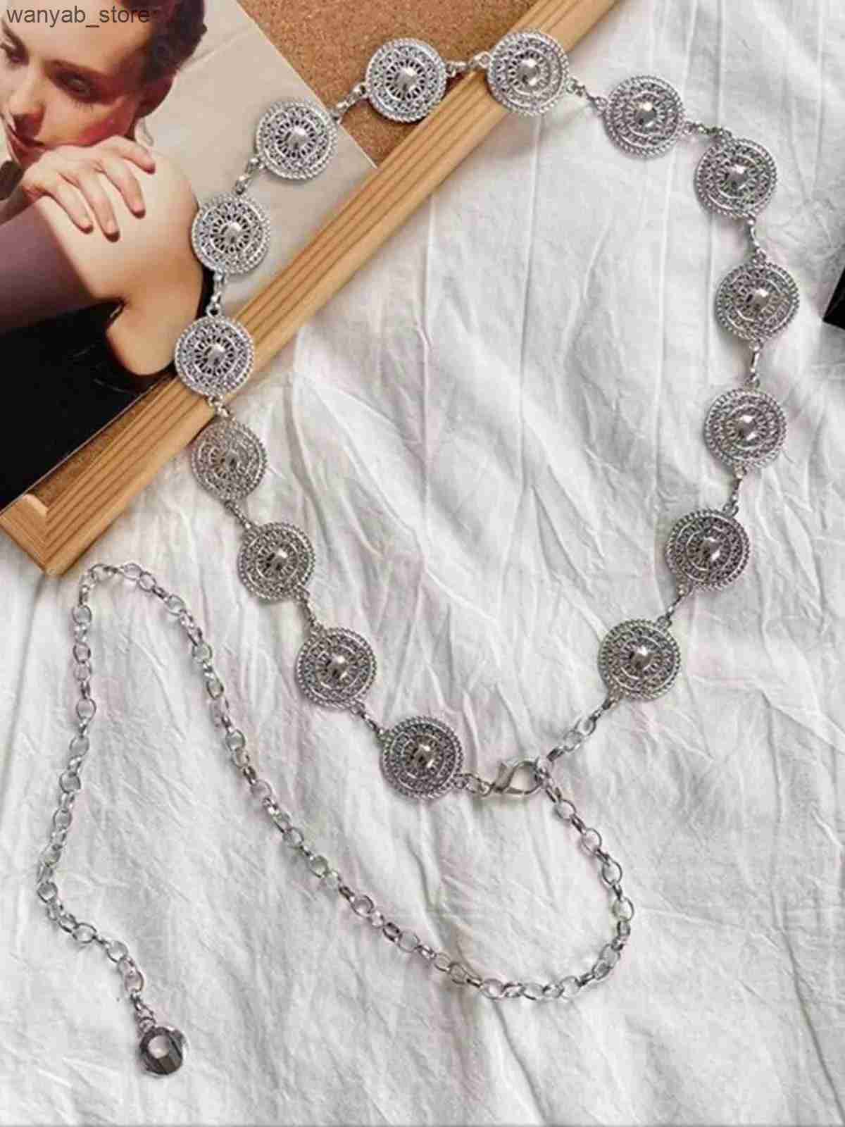 Belts Womens Steampunk Hollow Round Waist Chain Womens Design Art Alloy Belt Used for Dresses Elegance and Fashion Bohemian L240910
