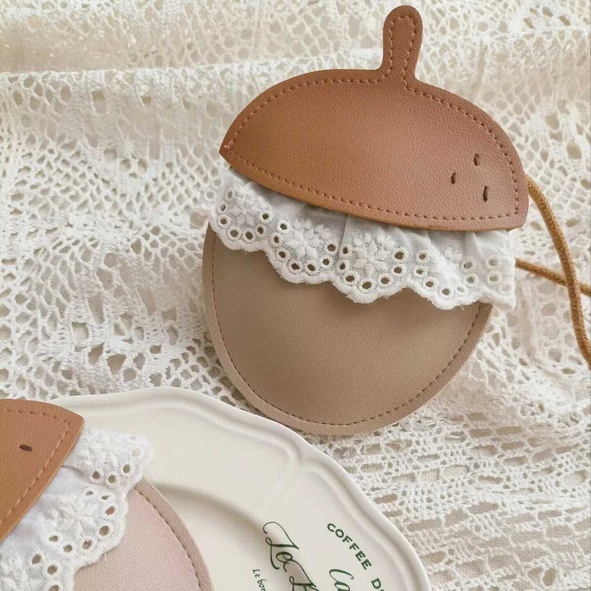 New Sweet Mini Kids Bags for Toddler Girls Cute Acorn Crossbody Bag PU with Lace Creative Handmade Bags Childrens Gift LX241104