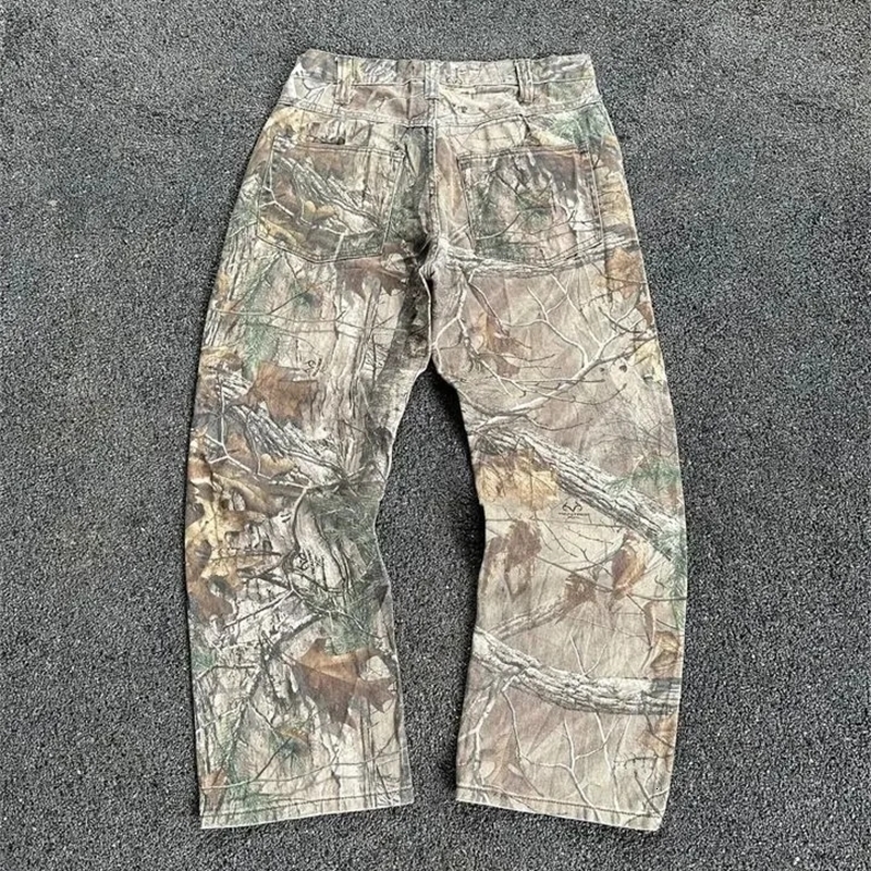 Y2k Style Leaf Print Jeans Vintage Oversized Hip Hop Streetwear Men Women Goth Fashion Wide Loose Pants baggy jeans pants 241021