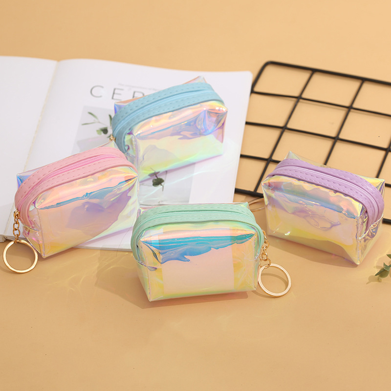 New Korean Instagram Girl Heart Transparent Laser Zero Wallet Student Mini Coin Keychain Bag