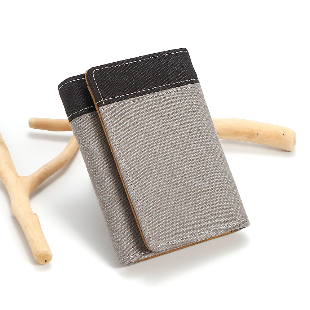 New designer canvas wallet men's short denim contrasting color small leather clip