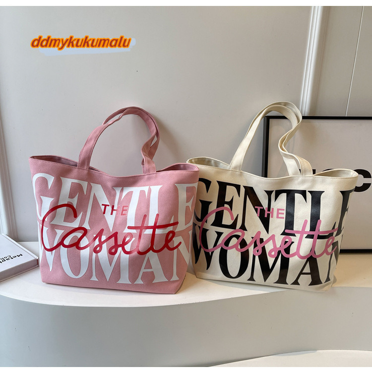 Thai niche canvas for women 2024 new fashionable large capacity letter shoulder class tote bag #13 kukumalu