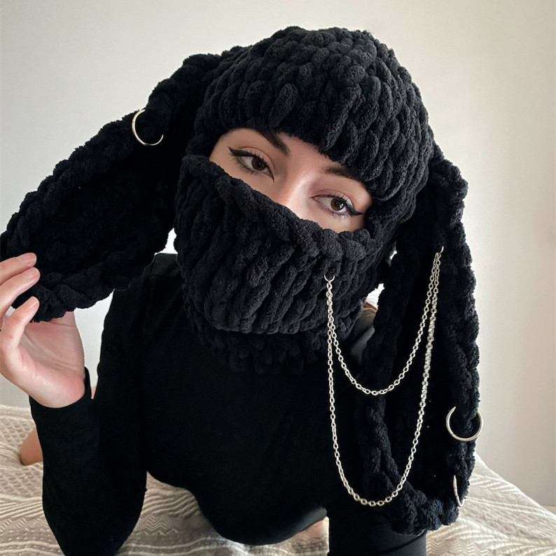 Beanie Skull Caps Autumn Winter Unisex Knitted Hat Adults Handmade Knitted Color Big Rabbit Ear Thickened Warm Mask Christmas gifts
