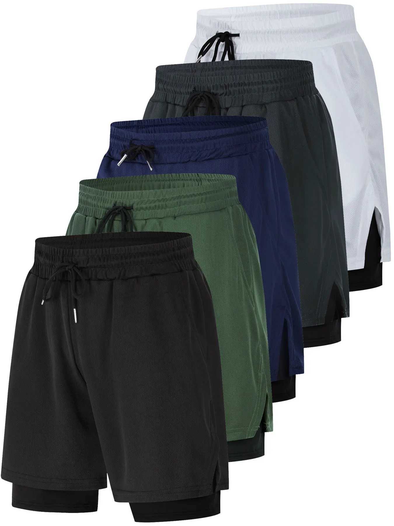 2-in-1 Mens Performance Running Shorts - Moisture-Wicking Compression Support With Secure Zipper Pocket For Gym TrainingXJ241104