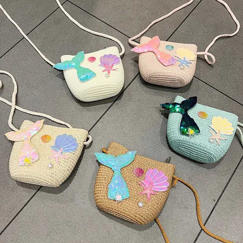 Childrens Cute Crossbody Bag Rattan Straw Shoulder Bag Boho Beach Woven Handbag Purse Leather Messenger Bag LX241104