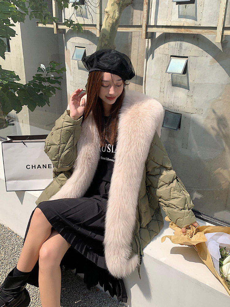 European Station Large Wool Collar Down Jacket Women's 2024 Winter New Medium Length Coat