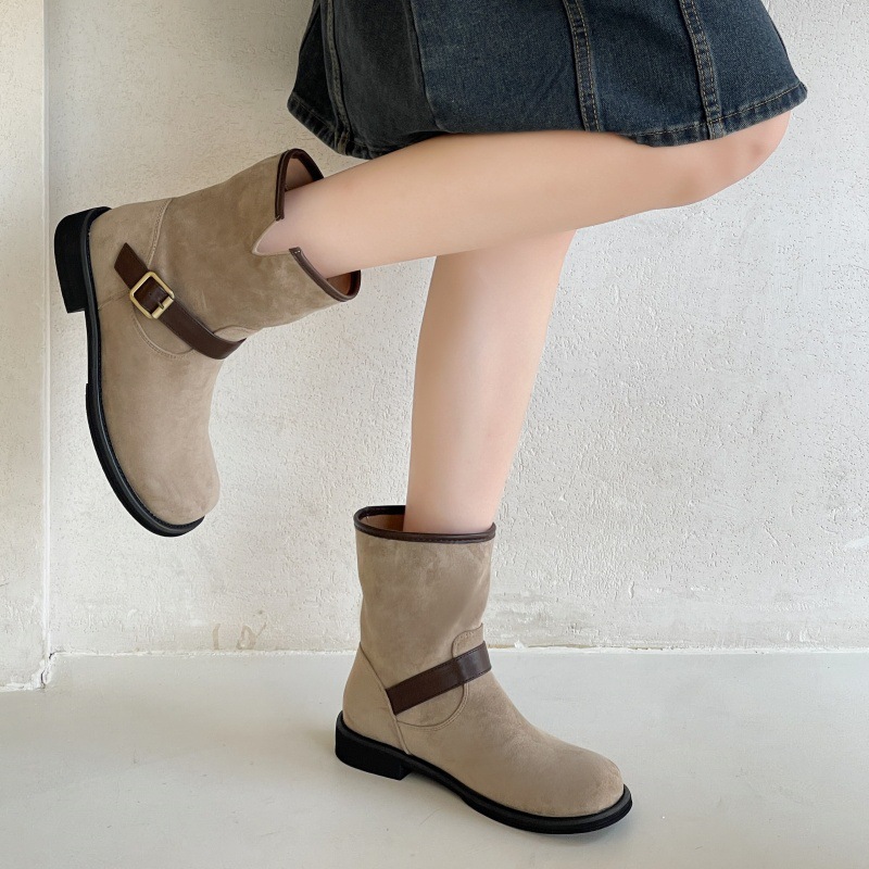 Women's Fashion Boots:Simple Design Retro Martin Boots Winter New Trendy Versatile Round Toe Short Boots,Brown/Khaki,Free shipping