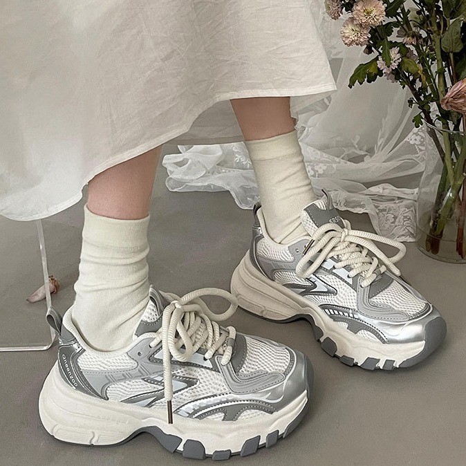 Women's New Silver White Lightweight Height Increasing Sports Shoes Free Shipping