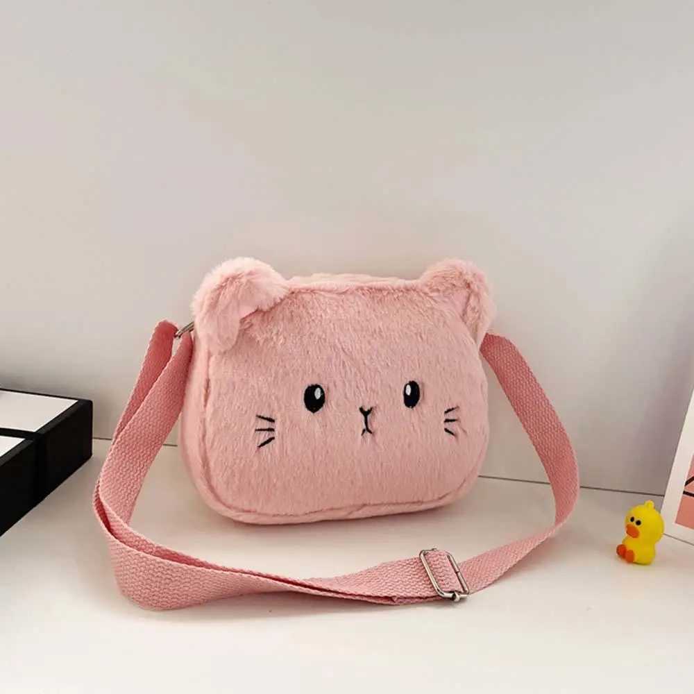 Plush Childrens Messenger Bag Cute Cat Lovely Kids Crossbody Handbags Zipper Little Girl Purse Gift For Child LX241104