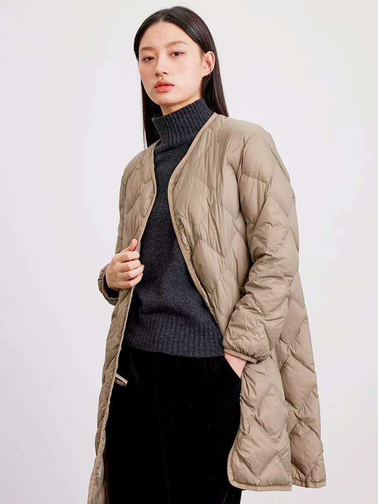 Women's Fall Winter New Puffer Coats Round Neck Vintage Single-Breasted Outerwear Thick Warm Mid-Length Down Jackets