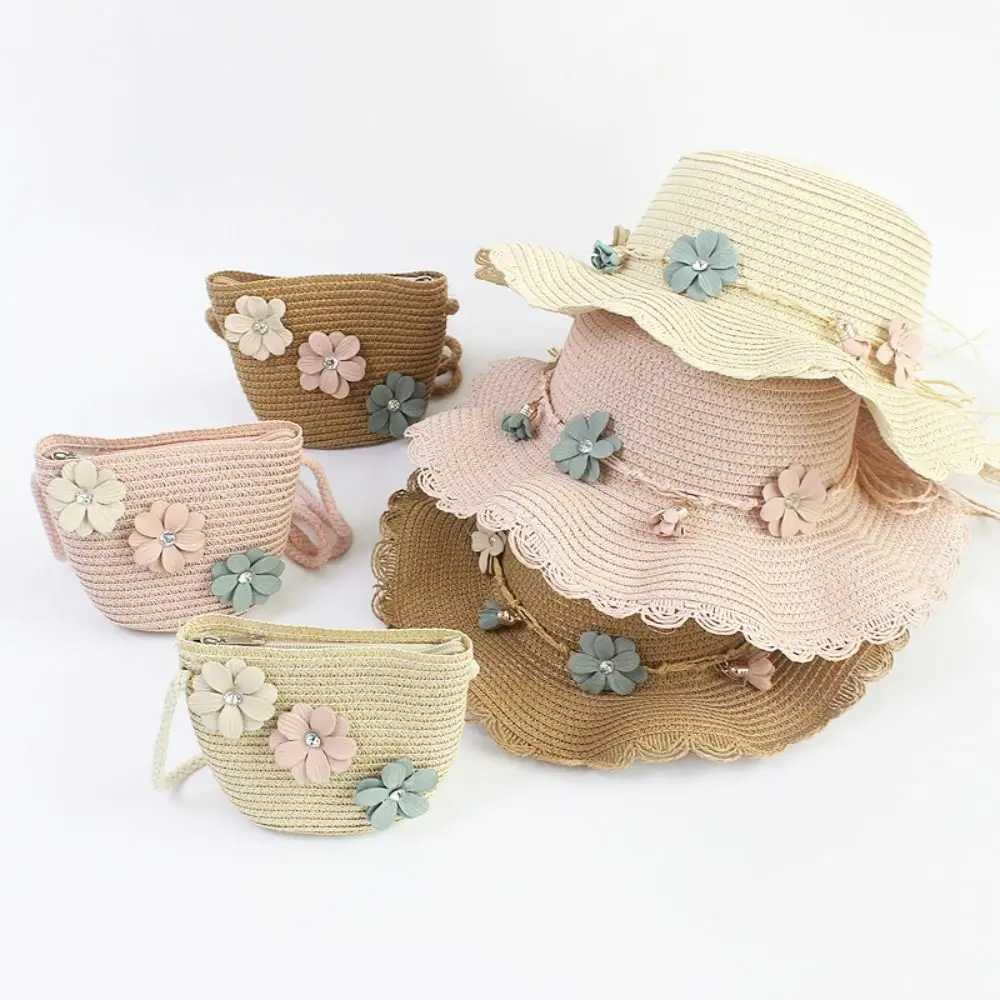 New Handmade Girls Shoulder Bag Flower Straw Crossbody Bag Messenger Bag Kids Keys Coin Purse Cute Princess Mini Rattan Handbag LX241104