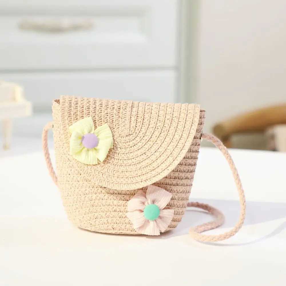 Mini Flip Straw Bag Summer Beach Coin Purse Handmade Woven Crossbody Handbag Photo Props Kid Messenger Bags LX241104