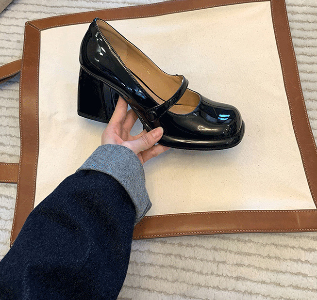 Women's Fashion Dress Shoes:Square Toe High Heel French Style Shallow Patent Leather,Black/White,Free shipping